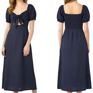Skylar + Madison Navy Linen Maxi Dress Puff Sleeves NWT M
